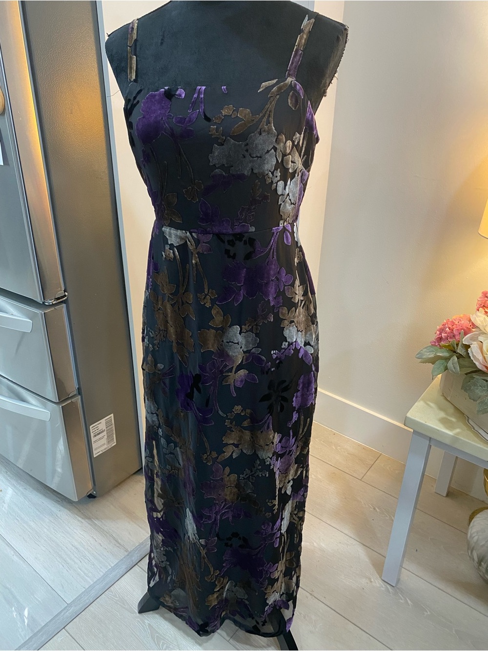 Taylor Black Maxi Dress with Purple and Gold Floral Burnout